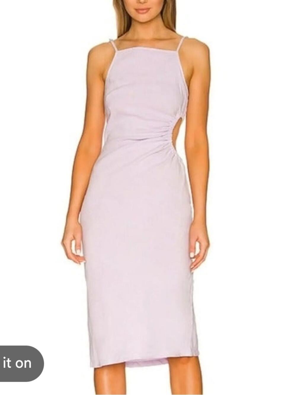 Monrow Lavender Purple Midi Linen Dress Womens L Cut Out Side Summer Classic